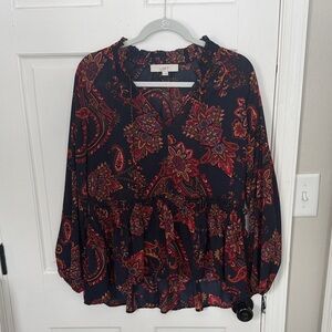 LOFT Women's Floral Blouse - Black and Red